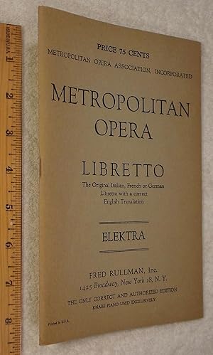 Image du vendeur pour Elektra; Metropolitan Opera Libretto mis en vente par Dilly Dally