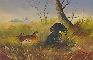 C. Lovell - Signed 20th Century Oil, Blue Pheasants in Grasslands