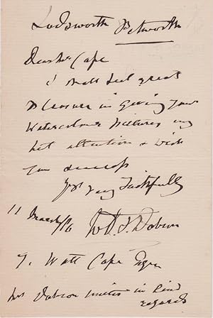 Imagen del vendedor de Autograph letter signed to Mrs Cape : a la venta por Bristow & Garland