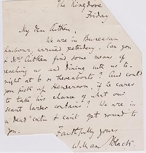 Autograph letter to "My dear Aitken". 1-side 8vo but cut to an irregular shape.