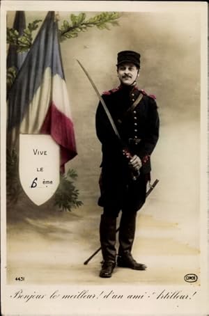 Ansichtskarte / Postkarte Vive le 6eme, Französischer Soldat in Uniform mit Säbel