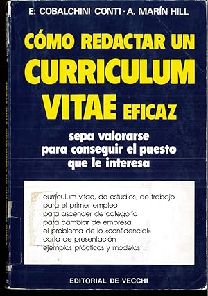 Bild des Verkufers fr Como Redactar Un Curriculum Vitae Eficaz zum Verkauf von Papel y Letras