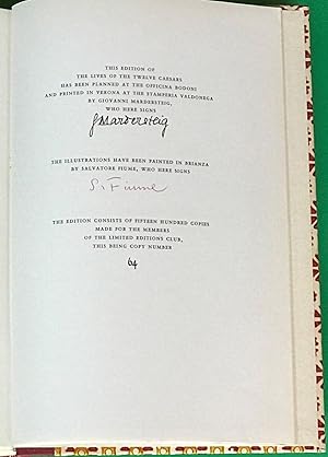 Seller image for The Lives of the Twelve Caesars. Translated by Philemon Holland. Revised for the present Edition. With an Introduction by Moses Hadas. Illustrated with paintings by Salvatore Fiume for sale by Antiquariat Andreas Schwarz