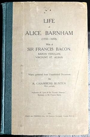 Imagen del vendedor de Life of Alice Barnham (1592-1650) Wife of Sir Francis Bacon a la venta por GuthrieBooks