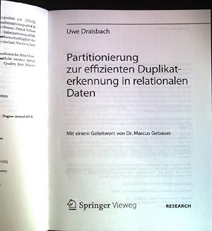 Bild des Verkufers fr Partitionierung zur effizienten Duplikaterkennung in relationalen Daten. Research. zum Verkauf von books4less (Versandantiquariat Petra Gros GmbH & Co. KG)