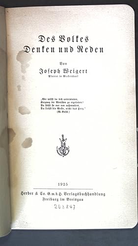 Bild des Verkufers fr Des Volkes Denken und Reden; zum Verkauf von books4less (Versandantiquariat Petra Gros GmbH & Co. KG)