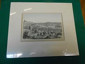 Prag Panorama- Ansicht. Original-Holzstich gezeichnet von B. Strassberger, Xylographie bei Otto S...