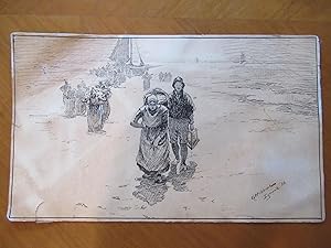 Original Drawing: Fishermen Bringing Their Catch From Their Boat