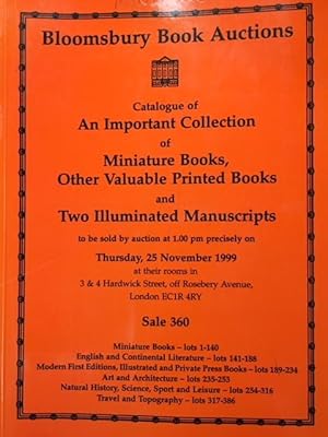 Seller image for Catalogue of An Important Collection of Miniture Books, Other Valuable Printed Books and Two Illuminated Manuscripts (Bloomsbury Book Auctions - Thursday, 25 November 1999) for sale by BookMarx Bookstore