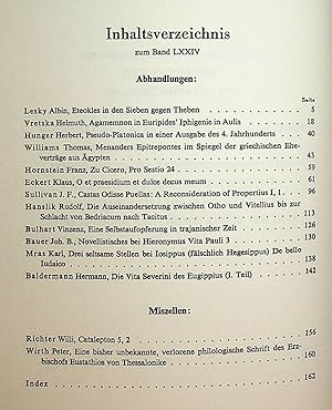 Bild des Verkufers fr Wiener Studien. Zeitschrift fr klassische Philologie. Vierundsiebzigster Band (LXXIV) Jahrgang 1961. Festschrift Richard Meister. zum Verkauf von ANTIQUARIAT.WIEN Fine Books & Prints