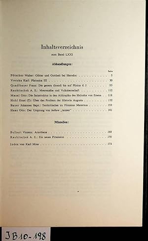 Seller image for Wiener Studien. Zeitschrift fr klassische Philologie. Einundsiebzigster Band (LXXI) Jahrgang 1958. for sale by ANTIQUARIAT.WIEN Fine Books & Prints