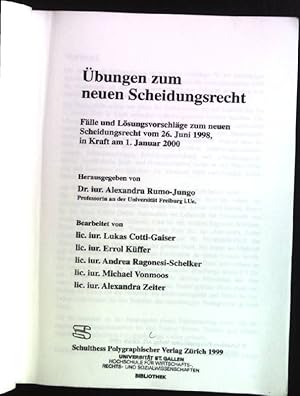 Bild des Verkufers fr bungen zum neuen Scheidungsrecht: Flle und Lsungsvorschlge zum neuen Scheidungsrecht vom 26. Juni 1998, in Kraft am 1. Januar 2000. zum Verkauf von books4less (Versandantiquariat Petra Gros GmbH & Co. KG)