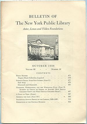 Bild des Verkufers fr Bulletin of The New York Public Library: October 1956, Volume 60, Number 10 zum Verkauf von Between the Covers-Rare Books, Inc. ABAA