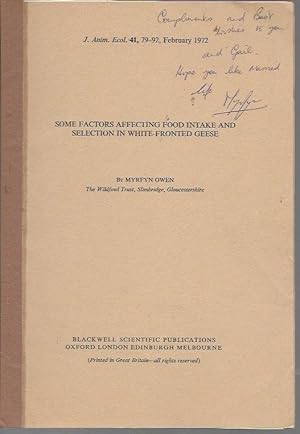 Seller image for Some Factors Affecting Food Intake and Selection in White-Fronted Geese (Journal of Anilmal Ecology Vol. 41, 79-92 (February 1972) (signed) for sale by Bookfeathers, LLC