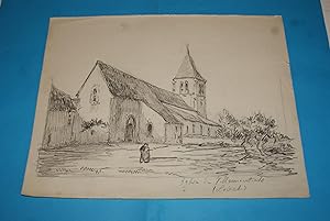 Église de Villemoutiers (Loiret) - Dessin Original daté 1930, attribué à Adolphe Messager, Artist...