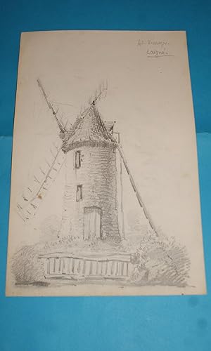 Moulin à Vent, Laigné (Mayenne) - Dessin Original attribué à Adolphe Messager, Artiste-Peintre La...