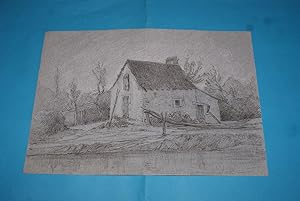 Maison - Dessin non situé sur papier bleu daté Avril 1915- Dessin Original attribué à Adolphe Mes...