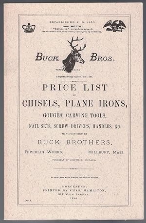 Image du vendeur pour Price List of Chisels, Plane Irons, Gouges, Carving Tools, Nail Sets, Screw Drivers, Handles, &c Manufactured by Buck Brothers, Riverlin Works, Millbury, Mass mis en vente par Cleveland Book Company, ABAA