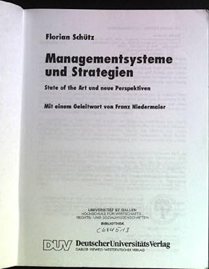 Bild des Verkufers fr Managementsysteme und Strategien: State of the art und neue Perspektiven. DUV : Wirtschaftswissenschaft zum Verkauf von books4less (Versandantiquariat Petra Gros GmbH & Co. KG)