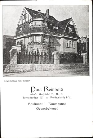 Bild des Verkufers fr Ansichtskarte / Postkarte Reichenbach Cunsdorf im Vogtland, Einfamilienhaus Roth, Architekt Paul Reinhold zum Verkauf von akpool GmbH