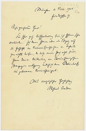 Imagen del vendedor de Eigenh. Brief mit U. a la venta por Antiquariat INLIBRIS Gilhofer Nfg. GmbH