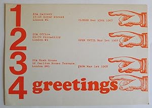 Imagen del vendedor de 1 2 3 4 greetings. Card for the Institute of Contemporary Arts, London 1967/8. a la venta por Roe and Moore