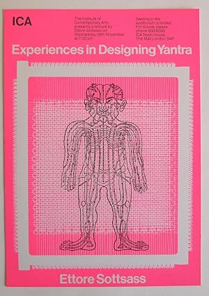 Private View invitation card for the lecture 'Experiences in Designing Yantra' by Ettore Sottsass...
