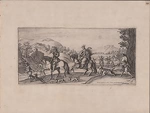 Die Jagd, Folge von 5 Kupferstichen Auf Bütten, ca 16 x 31,5 cm. Wz. Traube mit Band (teils)