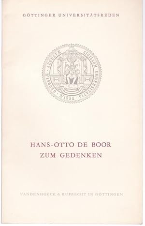 Imagen del vendedor de Hans-Otto de Boor zum Gedenken (= Gttinger Universittsreden, 17) a la venta por Graphem. Kunst- und Buchantiquariat
