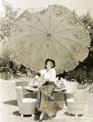 Actress Ruth Selwyn & dog Garden Furniture Parasol old MGM Photo 1932