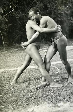 Indochina Laos Vientiane Wrestlers old Amateur Snapshot Photo 1930