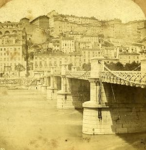 France Lyon Bridge Louis Philippe old Stereo Photo 1860