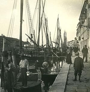 Italy Chioggia Wharf & Port of Fishermen old Possemiers Stereo Photo 1908