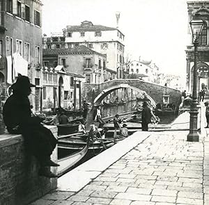 Italy Venice Warf of Campo S Giovanni e Paolo old Possemiers Stereo Photo 1908