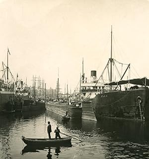 Seller image for Belgium Port of Antwerp Dock Ships Sailboats Old NPG Stereo Photo 1906 for sale by Bits of Our Past Ltd