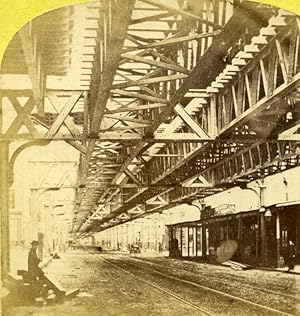USA New York Elevated Railway Old Stereoview Photo 1870
