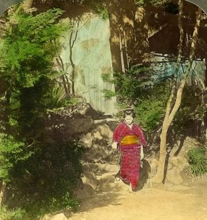 Japan Hakone Yumomto Garden Waterfall Old Stereoview Photo Underwood 1904