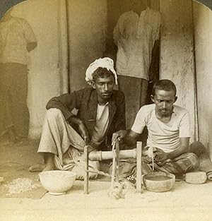 Ceylon Kandy Grinding Moonstones Old Stereoview Photo Underwood 1903