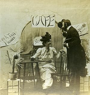 USA Naughty Series A Pousse Cafe Woman & Man Old Stereoview Photo 1900