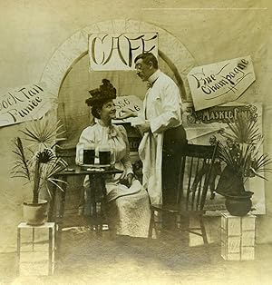 USA Naughty Series A Pousse Cafe Woman & Waiter Old Stereoview Photo 1900