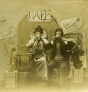 USA Naughty Series A Pousse Cafe Woman & Man Drinking Old Stereoview Photo 1900