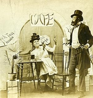 USA Naughty Series A Pousse Cafe Woman Smoking & Man Old Stereoview Photo 1900