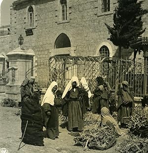 Middle East Palestine Bethlehem Women Market Old NPG Stereo Photo 1900