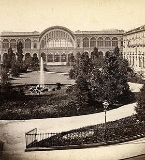 Italy Turin Torino railway station & garden Old Stereoview Photo Brogi 1865