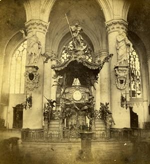 Seller image for Belgium Brussels St Gudula Cathedral Baroque Pulpit Old Photo Stereoview 1870 for sale by Bits of Our Past Ltd