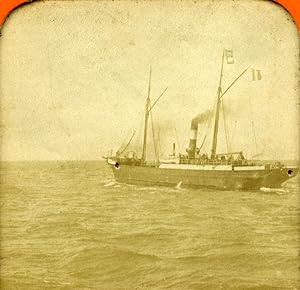 Seller image for France Steamship Sailboat Bateaux  vapeur Voilier Photo Stereoview Tissue 1870 for sale by Bits of Our Past Ltd
