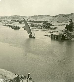 Egypt Aswan Cataracts Sailboat River Nile Old NPG Stereoview Photo 1900