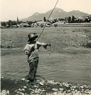 Caucasus Mountain Pyatigorsk Beshtau Fisherman        Photo Stereoview NPG 1906