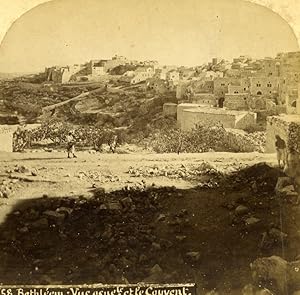 Palestine Bethlehem & Convent General View Old Photo Stereoview 1875