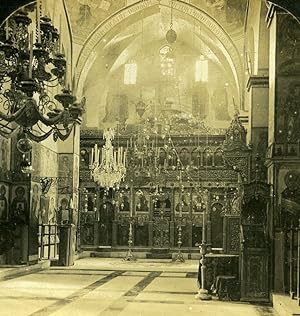 Palestine Mar Saba Monastry Church Interior Old H.C. White Photo Stereoview 1901